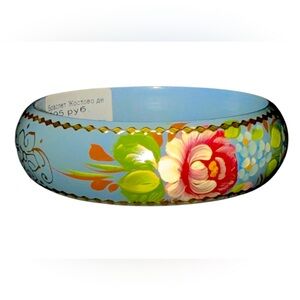 Russian Lacquer Hand Painted Wood Bangle Bracelet